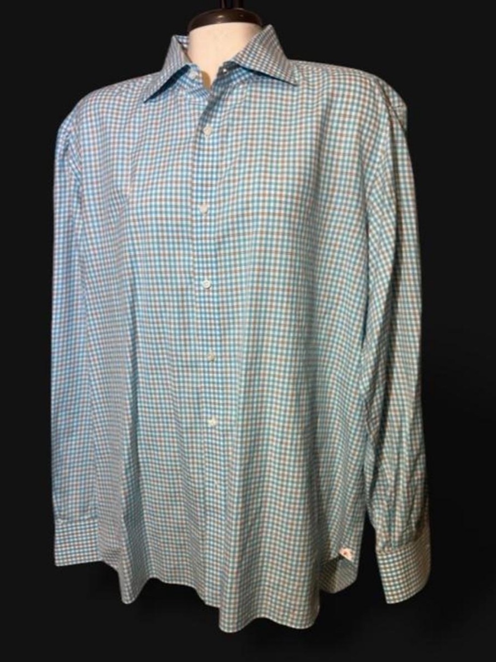 ISAIA Men’s 17/43 XL Blue Plaid 100% Cotton Italian Dress Shirt Made In Italy